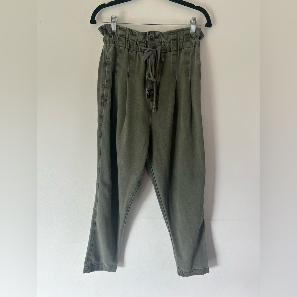 Free People Margate Pleated Paperbag Tie Waist Sugar Kelp Green Trouser Size XS - Picture 2 of 10